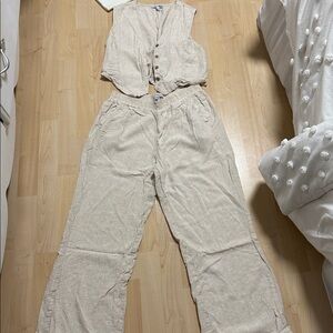 Fashion Nova Cream Pants and Vest Set